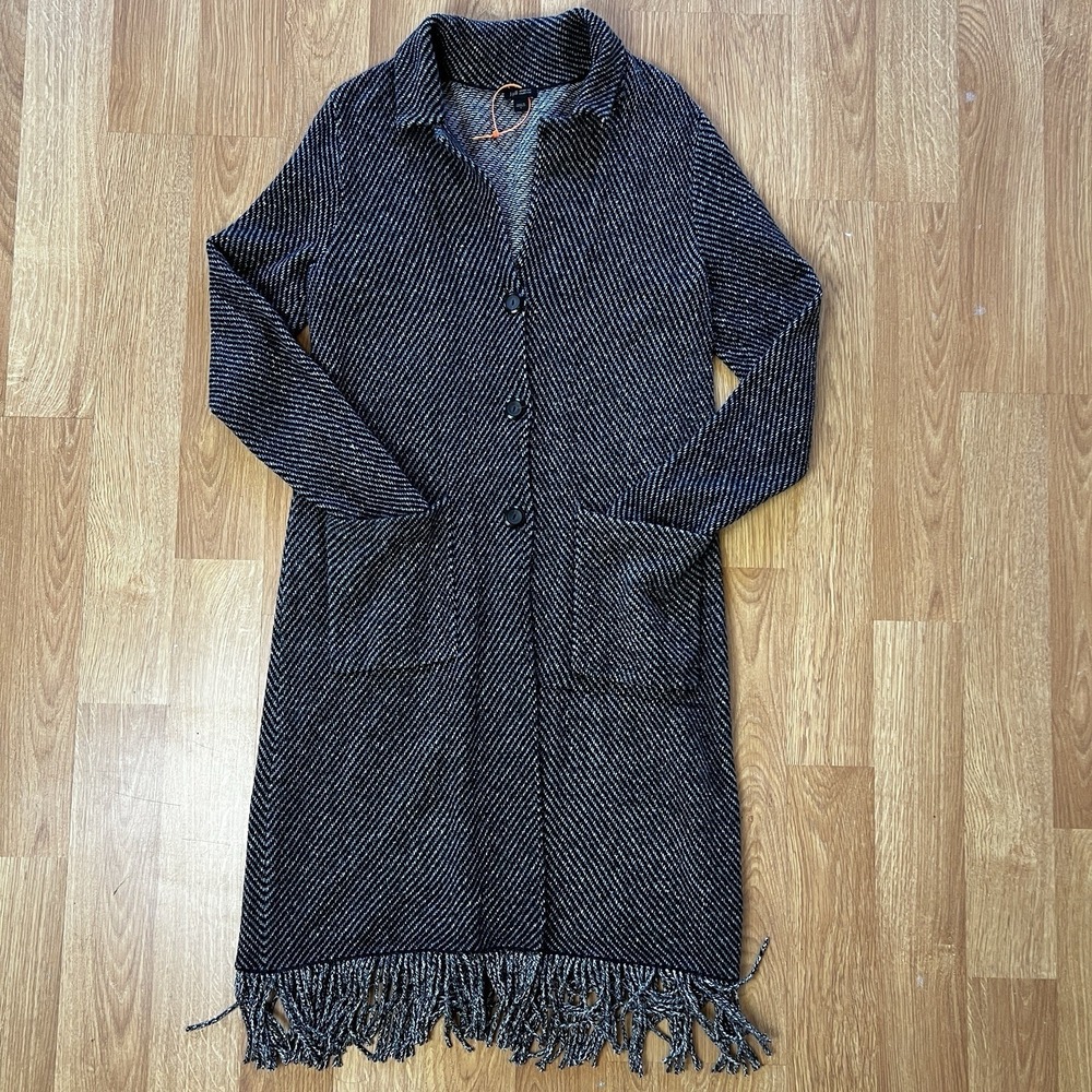 J. Jill Wearever Collection Cardigan Duster Sz Small Long Sweater Fringe Button‎